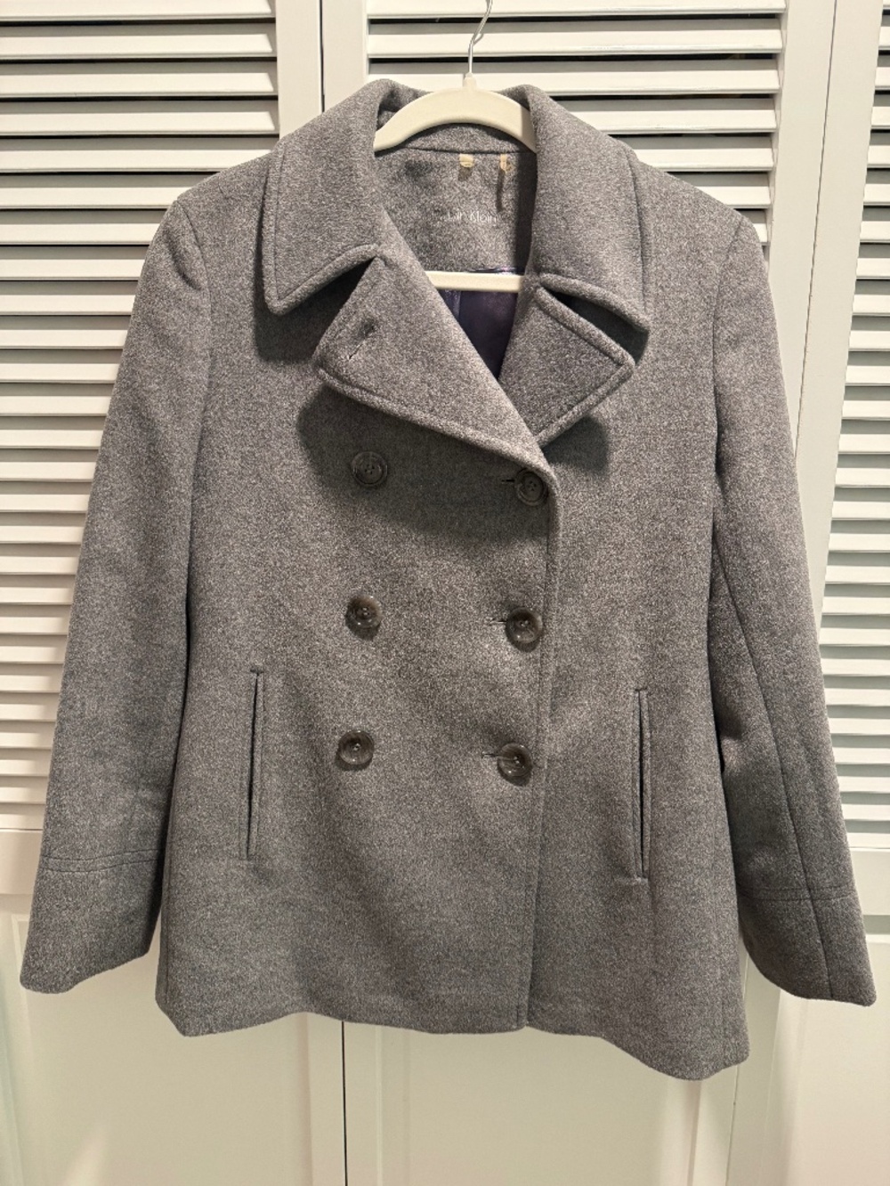 Grey Calvin Klein Wool and Silk Pea Coat Size 4P